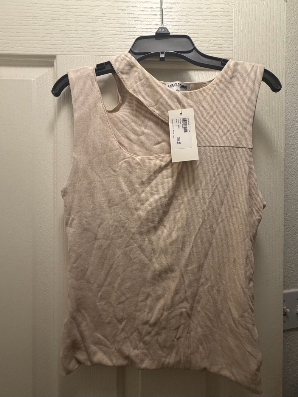Women's boutique Sleeveless Asymmetric Neck Tank Top - Cream